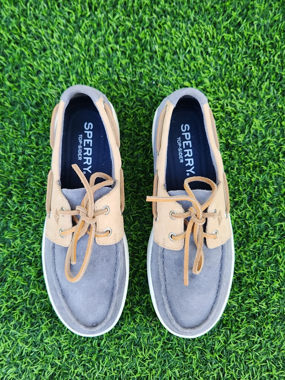 Sperry Cup II Gray Suede Shoe with Tan Leather Accents SIZE 8